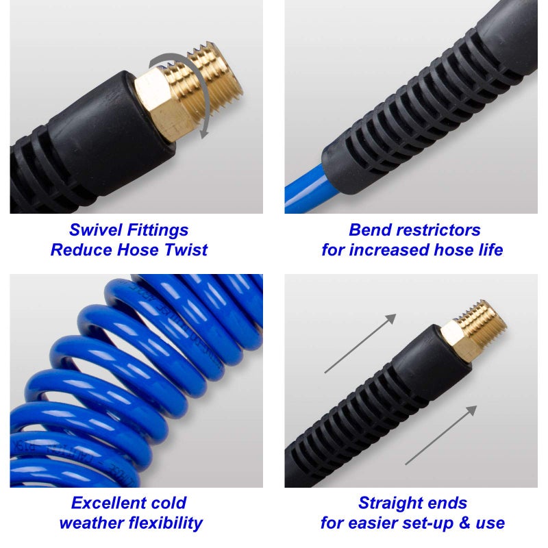 FYPower 22 Pieces Air Compressor Accessories kit, 1/4 inch x 25 ft Recoil Poly Air Compressor Hose Kit, 1/4" NPT Quick Connect Air Fittings, Tire Inflator Gauge, Blow Gun, Swivel Plugs - Image 5